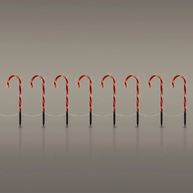 Zuckerstangen Gartenstecker 8er Set 45x700 cm mit 40LED Warmweiß aus Kunststoff