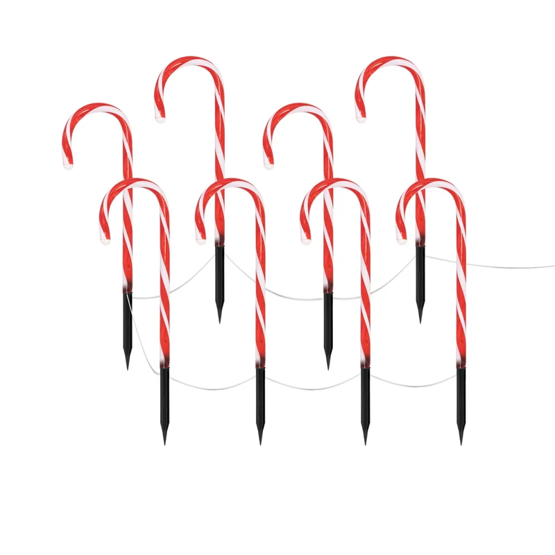 Zuckerstangen Gartenstecker 8er Set 45x700 cm mit 40LED Warmweiß aus Kunststoff