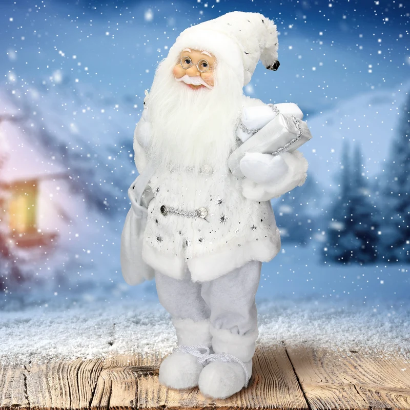 Weihnachtsmann Deko Figur 24x14x47 cm weiß aus Polyresin