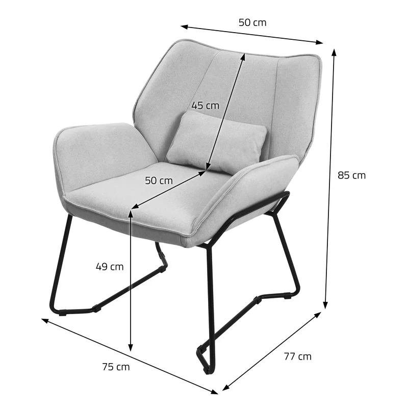 ML-DESIGN | Sessel mit Lendenkissen 75x77x85 cm Leinenstoff Hellgrau Relaxsessel Loungesessel Cocktailsessel Polstersessel Lesesessel für Wohnzimmer