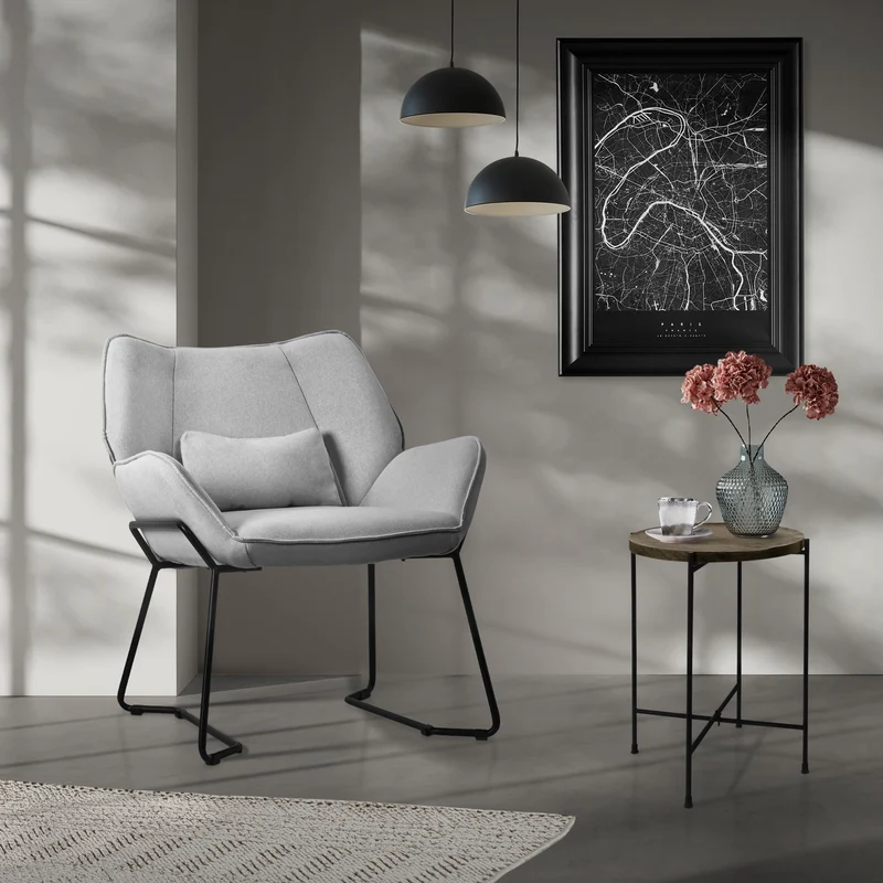 ML-DESIGN | Sessel mit Lendenkissen 75x77x85 cm Leinenstoff Hellgrau Relaxsessel Loungesessel Cocktailsessel Polstersessel Lesesessel für Wohnzimmer