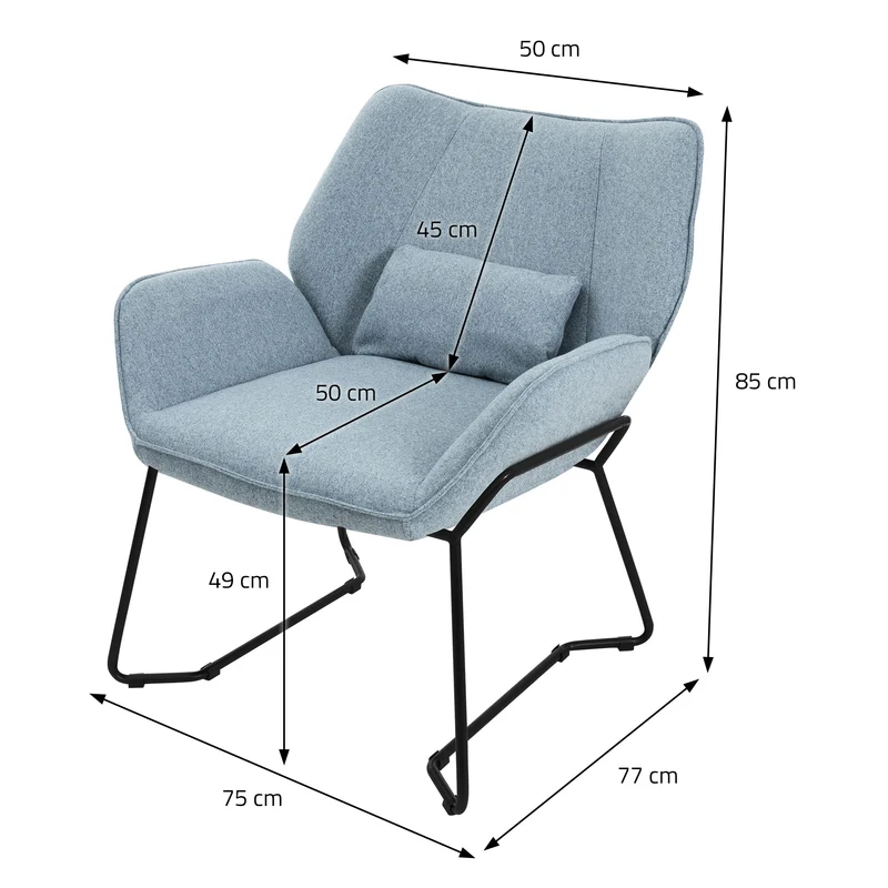 ML-DESIGN | Sessel mit Lendenkissen 75x77x85 cm Leinenstoff Blau Relaxsessel Loungesessel Cocktailsessel Polstersessel Lesesessel für Wohnzimmer