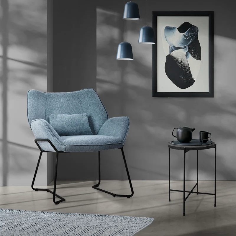 ML-DESIGN | Sessel mit Lendenkissen 75x77x85 cm Leinenstoff Blau Relaxsessel Loungesessel Cocktailsessel Polstersessel Lesesessel für Wohnzimmer