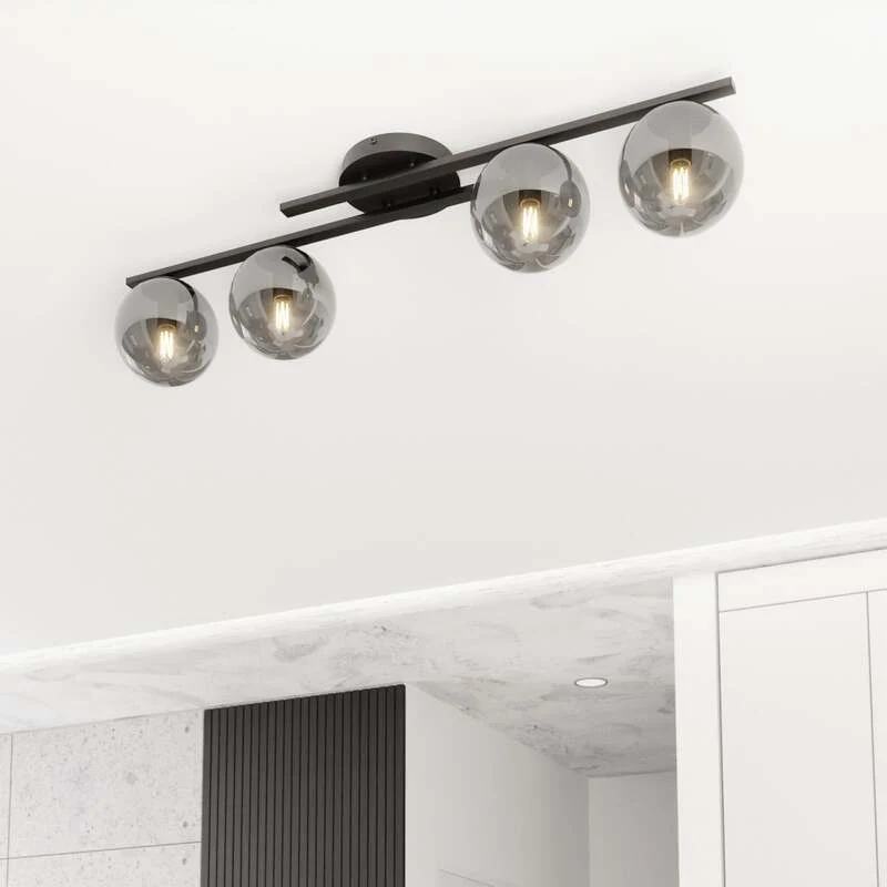 B-Ware Kairo Deckenleuchte Lampe schwarz rauchgrau Metall Glas dimmbar vierflammig