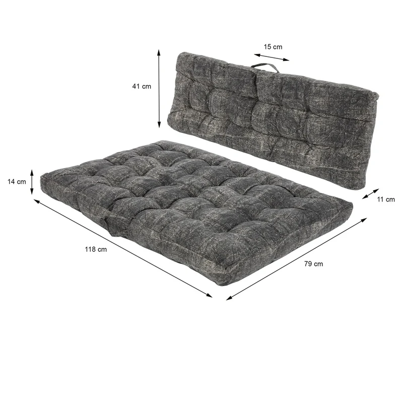 Palettenkissen 2er Set Grau 118x79 cm aus Baumwolle