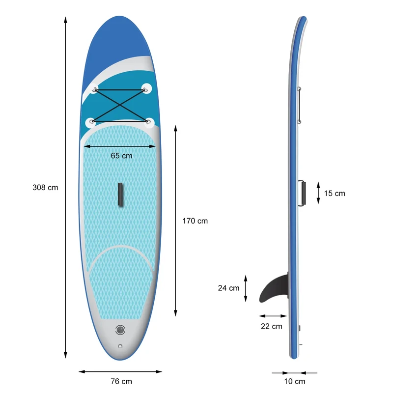 Stand Up Paddle aufblasbares SUP Board Classic 308x76x10 cm in Blau aus PVC inkl. Pumpe und Tragetasche