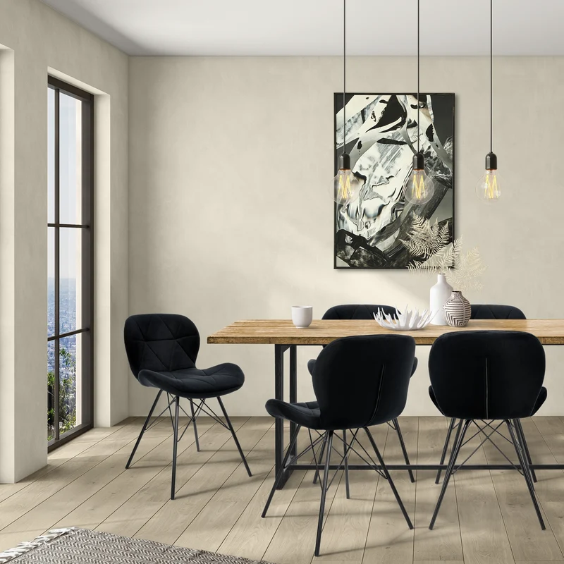 Esszimmerstuhl 2er Set Dreieck Steppung Schwarz Samtbezug mit Metallbeinen inkl. Montagematerial ML-Design