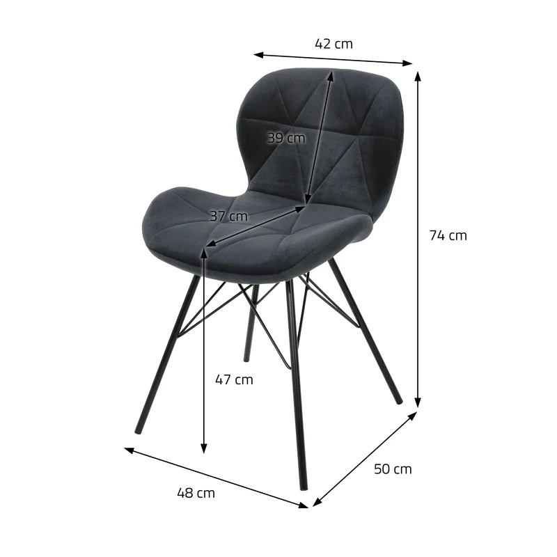 Esszimmerstuhl 2er Set Dreiecksteppung Anthrazit Samtbezug mit Metallbeinen inkl. Montagematerial ML-Design
