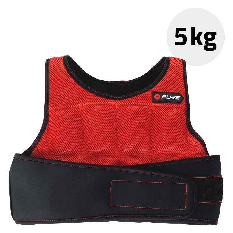Gewichtsweste 5 kg Schwarz/Rot aus Neopren Pure2Improve Klettverschluss