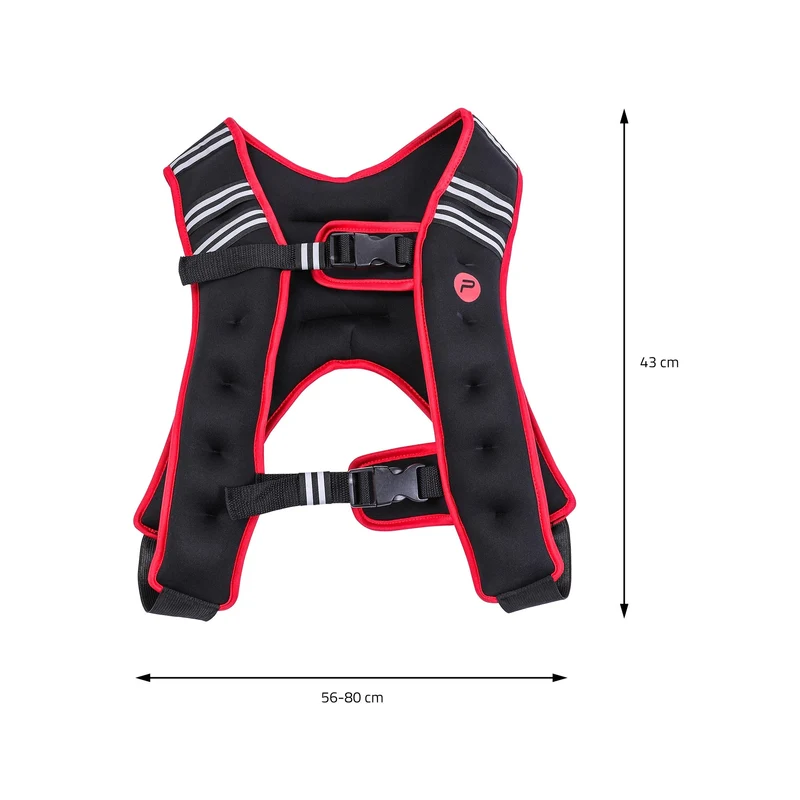 Gewichtsweste 5 kg Schwarz/Rot aus Neopren Pure2Improve Kllickverschluss