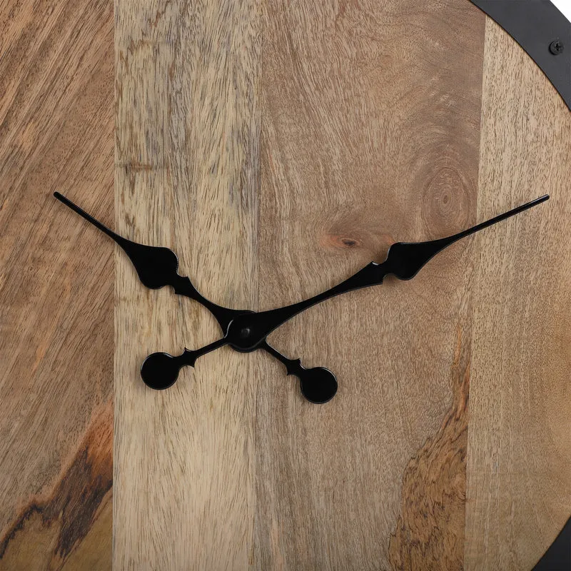Große Wanduhr Ø 60 cm Schwarz/Natur aus Eisen mit römischen Ziffern WOMO-Design