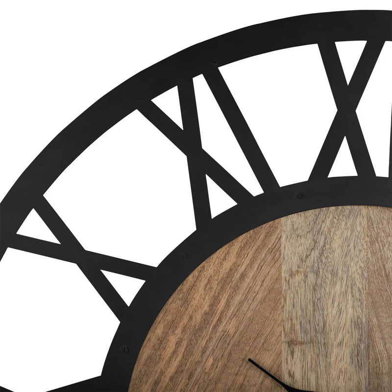 Große Wanduhr Ø 60 cm Schwarz/Natur aus Eisen mit römischen Ziffern WOMO-Design