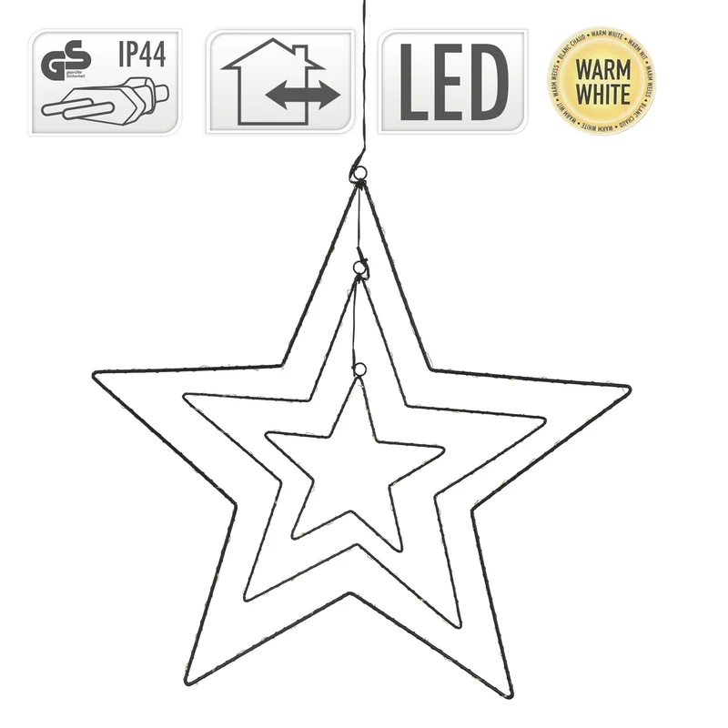 Weihnachtsstern mit 160 warmweißen LEDs 20/41/60 cm Schwarz aus Metall
