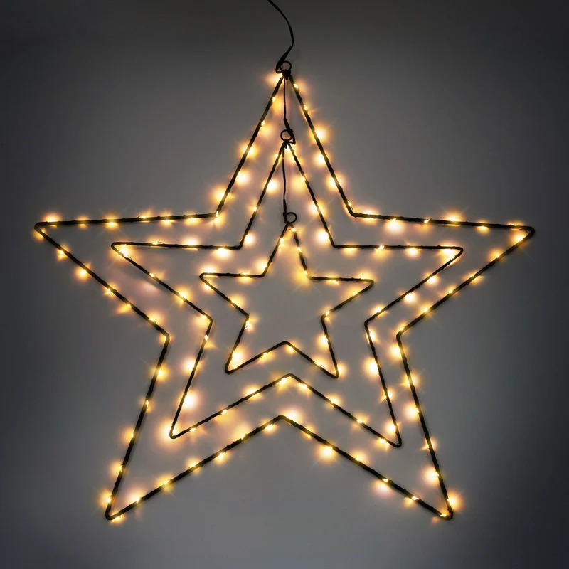 Weihnachtsstern mit 160 warmweißen LEDs 20/41/60 cm Schwarz aus Metall