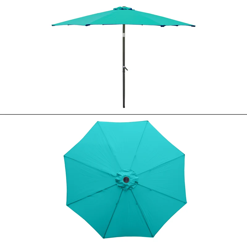 Sonnenschirm mit LED-Solar türkis Ø 300 cm mit Kurbel inkl. Abdeckung