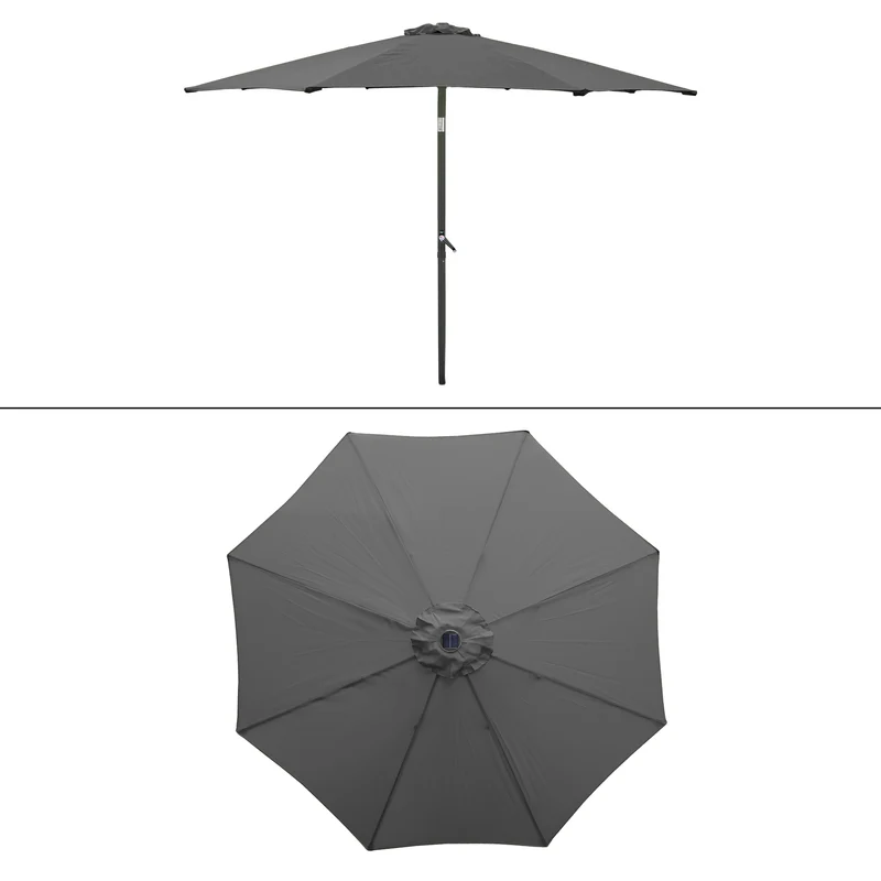 Sonnenschirm mit LED-Solar, anthrazit, Ø300 cm, mit Kurbel inkl. Abdeckung