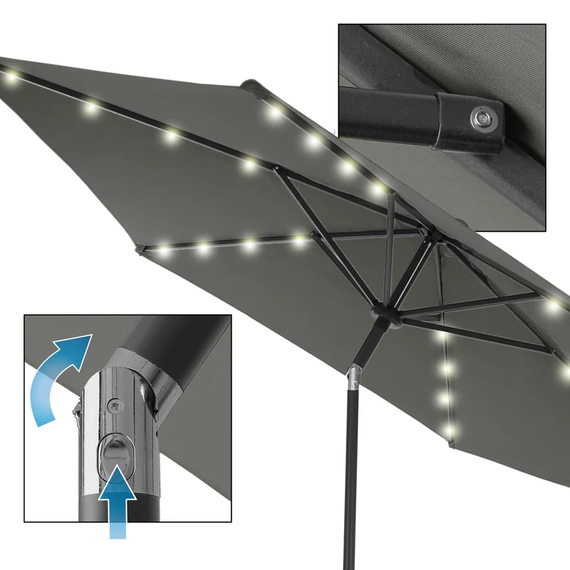 Sonnenschirm mit LED-Solar, anthrazit, Ø300 cm, mit Kurbel inkl. Abdeckung
