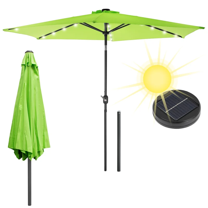 Sonnenschirm mit LED-Solar Grün Ø 300 cm mit Kurbel inkl. Abdeckung