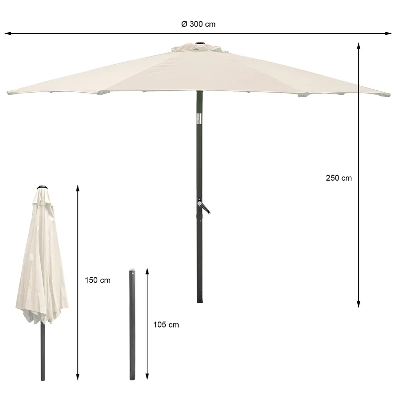 Sonnenschirm mit Kurbel, creme, Ø 300 cm, inkl. Abdeckung