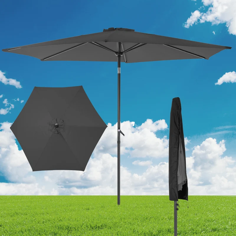 Sonnenschirm mit Kurbel und Abdeckung Ø 300 cm Schwarz aus Polyester ML-Design
