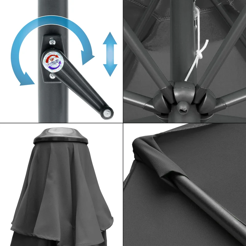 Sonnenschirm mit Kurbel und Abdeckung Ø 300 cm Schwarz aus Polyester ML-Design