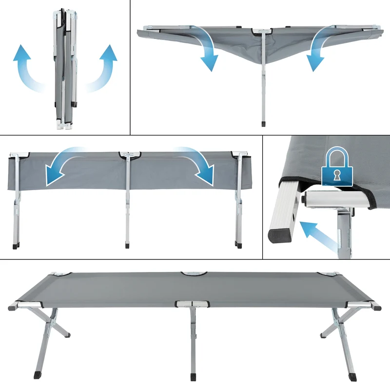 Campingbett mit Tragetasche grau, 189x70x45 cm, aus Aluminium und Polyester