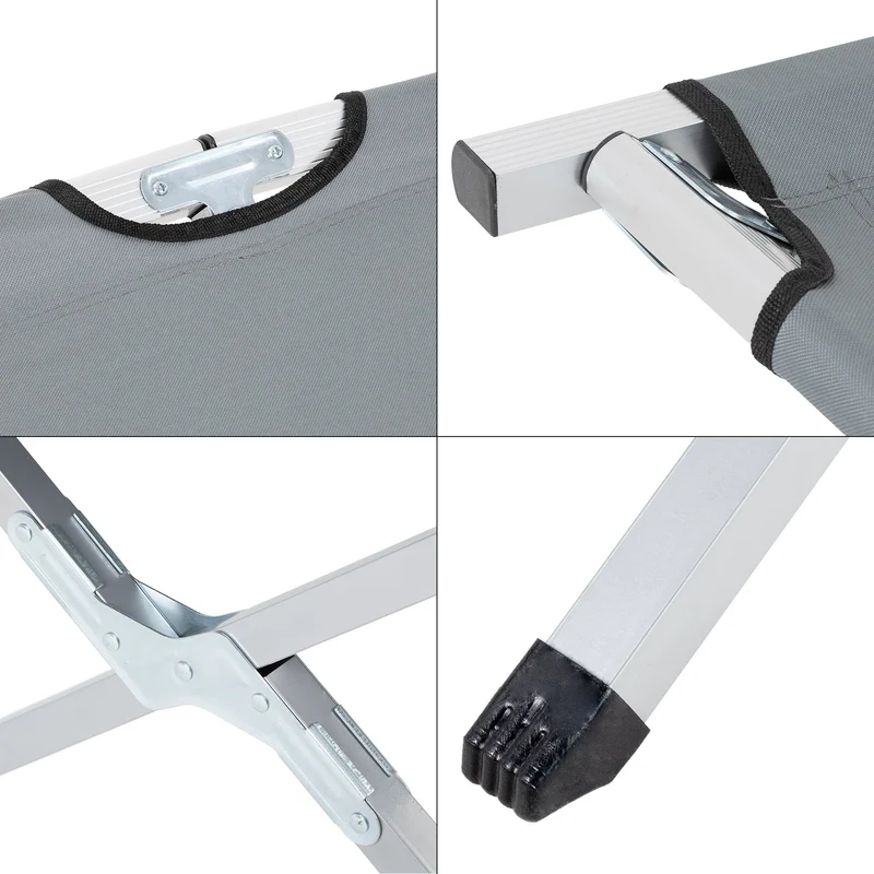 Campingbett mit Tragetasche grau, 189x70x45 cm, aus Aluminium und Polyester
