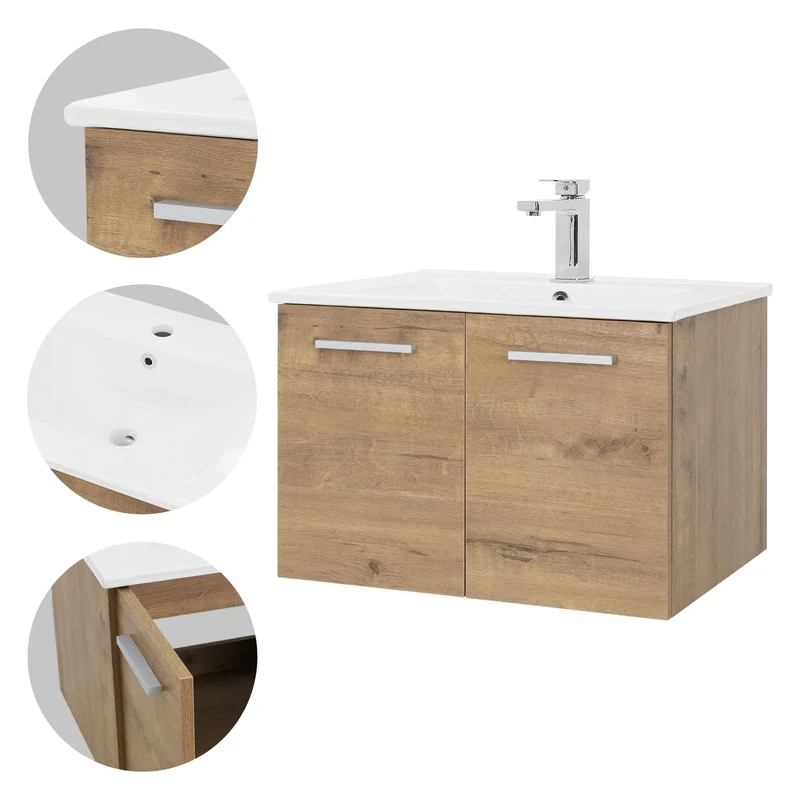 Badmöbel Badezimmermöbel Set 2-Teilig Unterschrank Waschbecken 61x42x46,5 cm Optik in Roteiche ML-Design