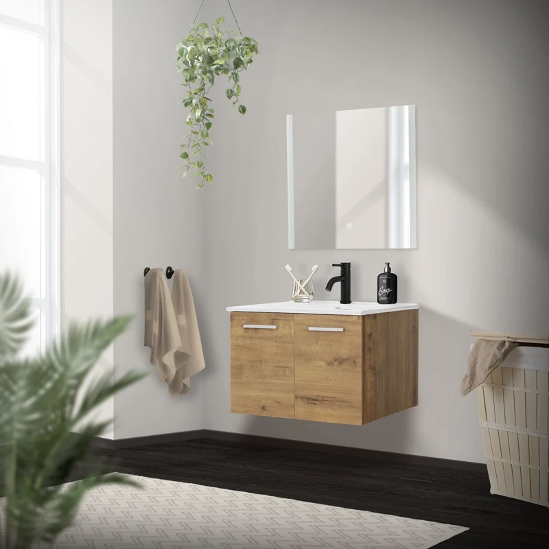 Badmöbel Badezimmermöbel Set 2-Teilig Unterschrank Waschbecken 61x42x46,5 cm Optik in Roteiche ML-Design