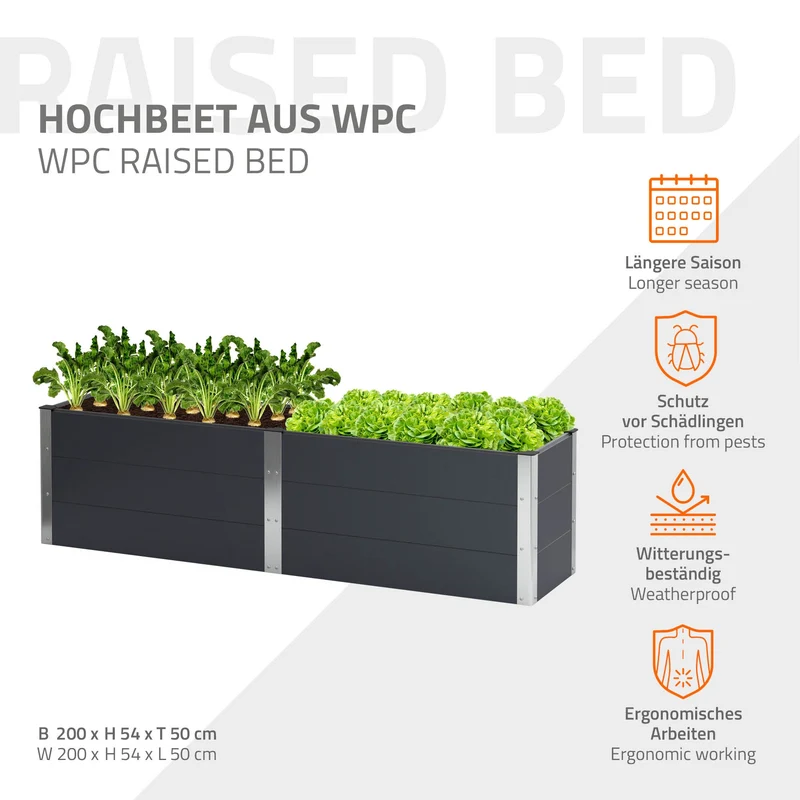 Hochbeet 200x50x54 cm Anthrazit aus WPC ML-Design