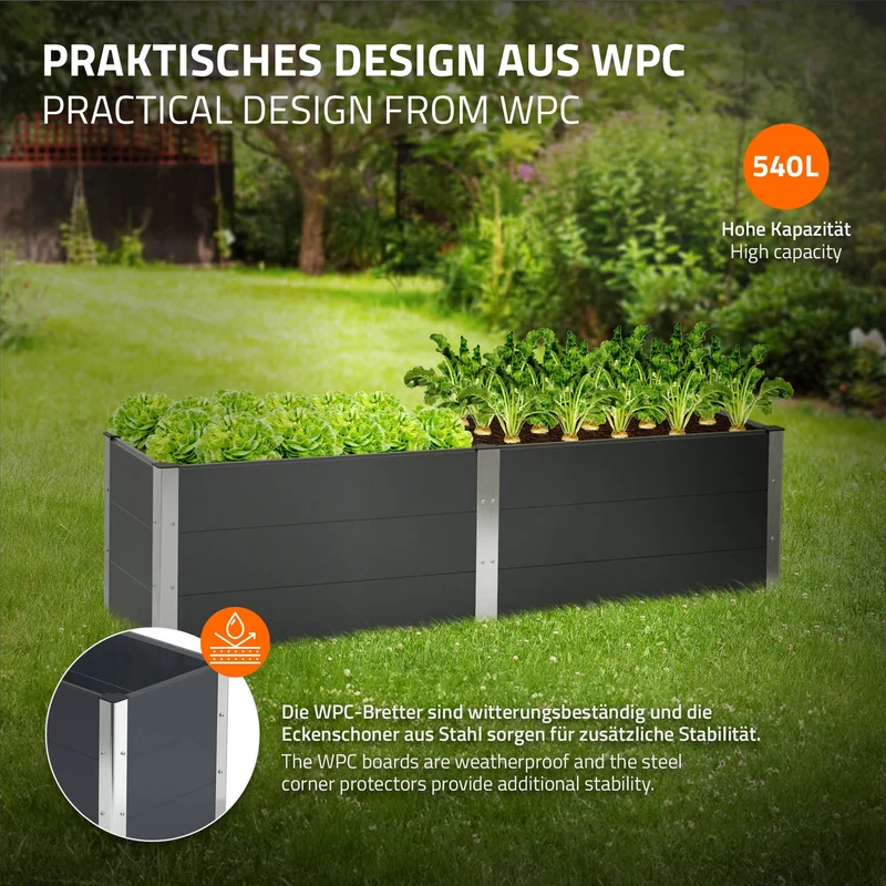 Hochbeet 200x50x54 cm Anthrazit aus WPC ML-Design