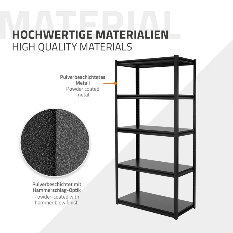 Schwerlastregal 183x90x45 cm Schwarz aus Metall inkl. 5 Böden ML-Design