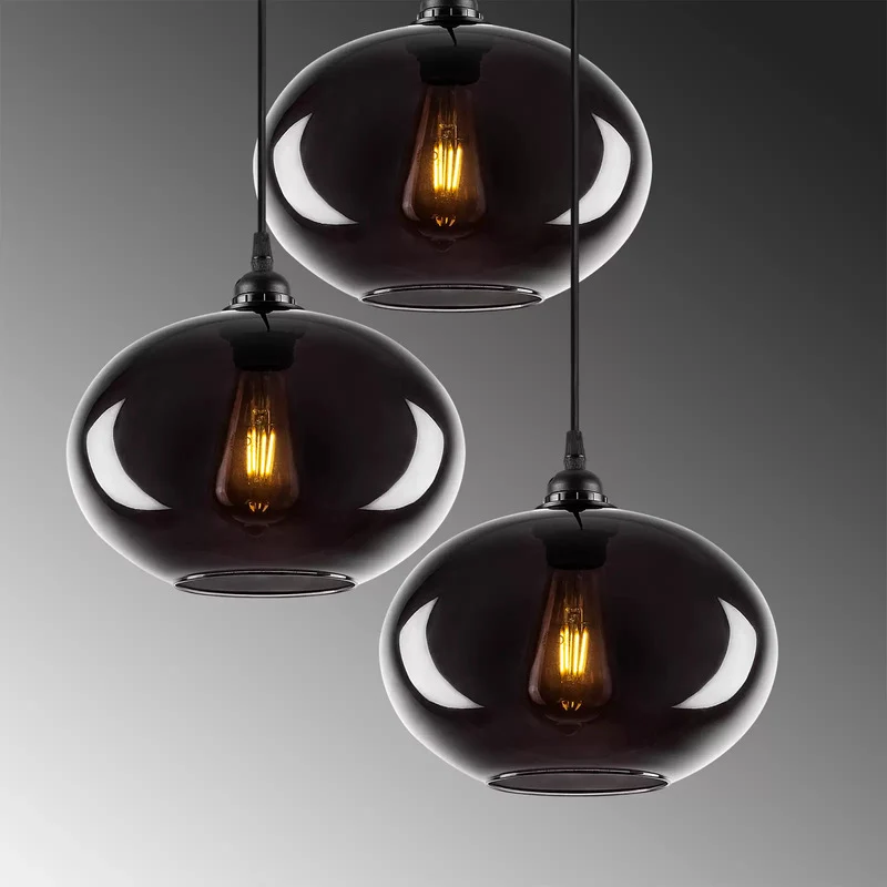 B-Ware Hängelampe Smoked 051 3-flammig Rondell Glas Ø27cm Hängeleuchte Lampe Spot E27