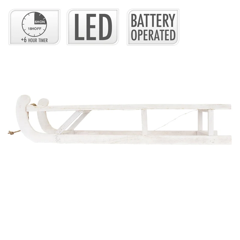 Weihnachtsdeko Schlitten 73 cm weiß aus Holz mit LED