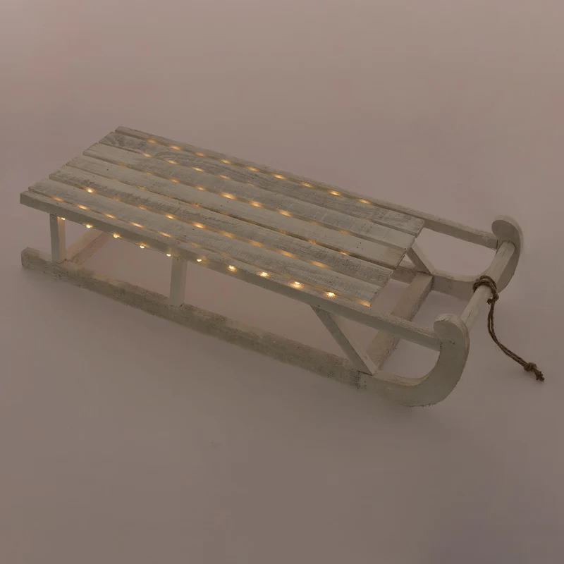 Weihnachtsdeko Schlitten 73 cm weiß aus Holz mit LED