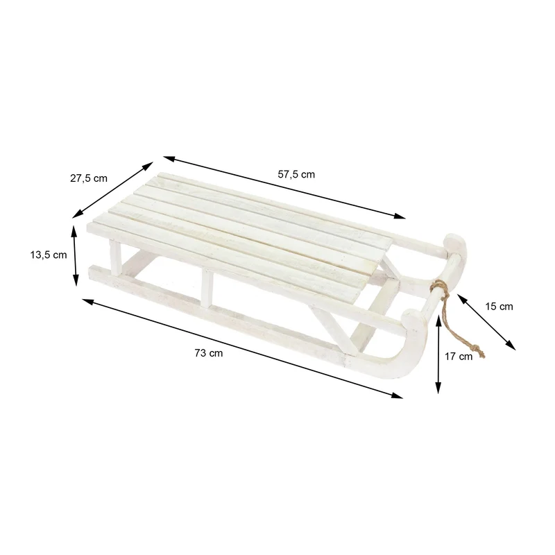 Weihnachtsdeko Schlitten 73 cm weiß aus Holz mit LED