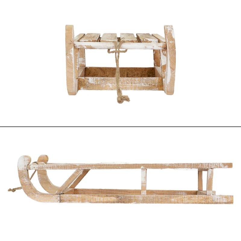 Weihnachtsdeko Schlitten 73x13,5x27,5 cm braun aus Holz mit LED