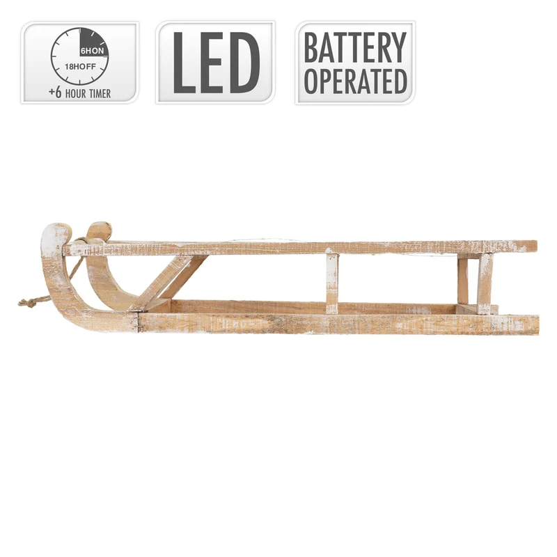 Weihnachtsdeko Schlitten 73x13,5x27,5 cm braun aus Holz mit LED