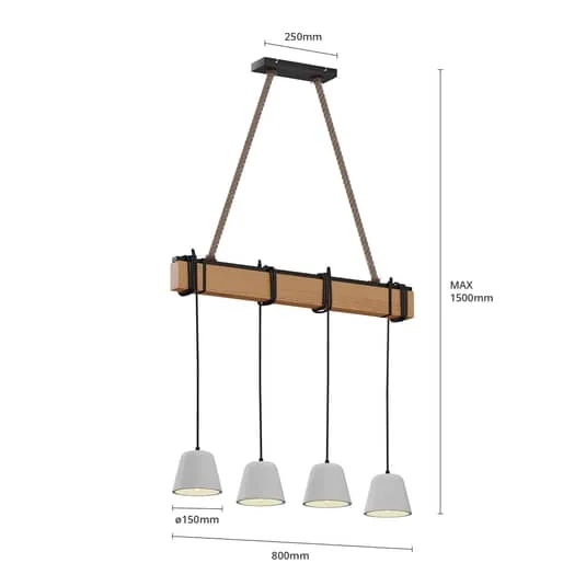 B-Ware Lucande Hakona Holz-Hängeleuchte 4 Betonschirme Deckenlampe Hängeleuchte Lampe E