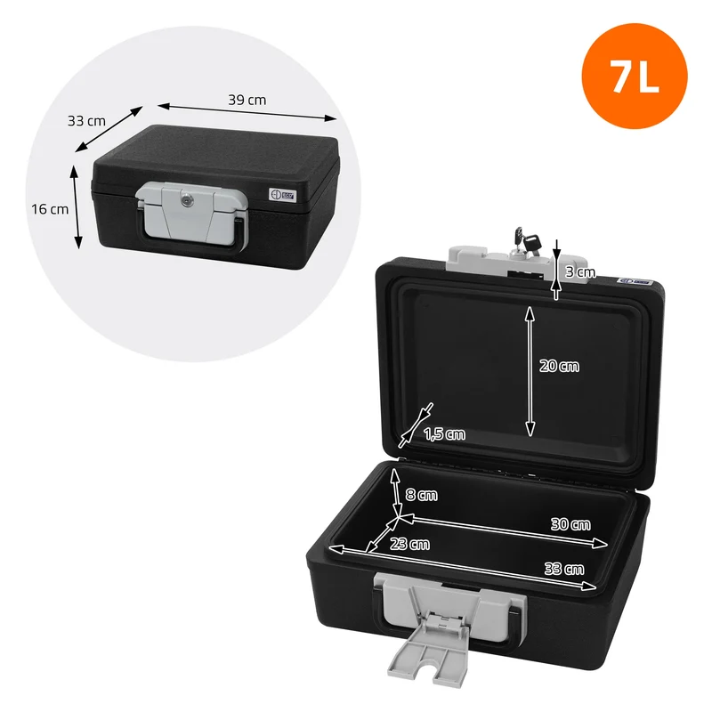 Dokumentenbox DIN A4 39x33x16 cm 7L Feuerfeste wasserdichte Dokumentenkassette