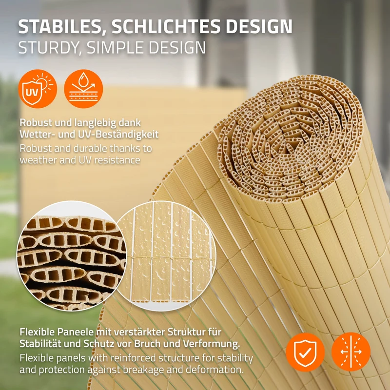 Sichtschutzmatte 100x500 cm Sichtschutzzaun Windschutz Balkonschutz PVC Bambus UV-beständig