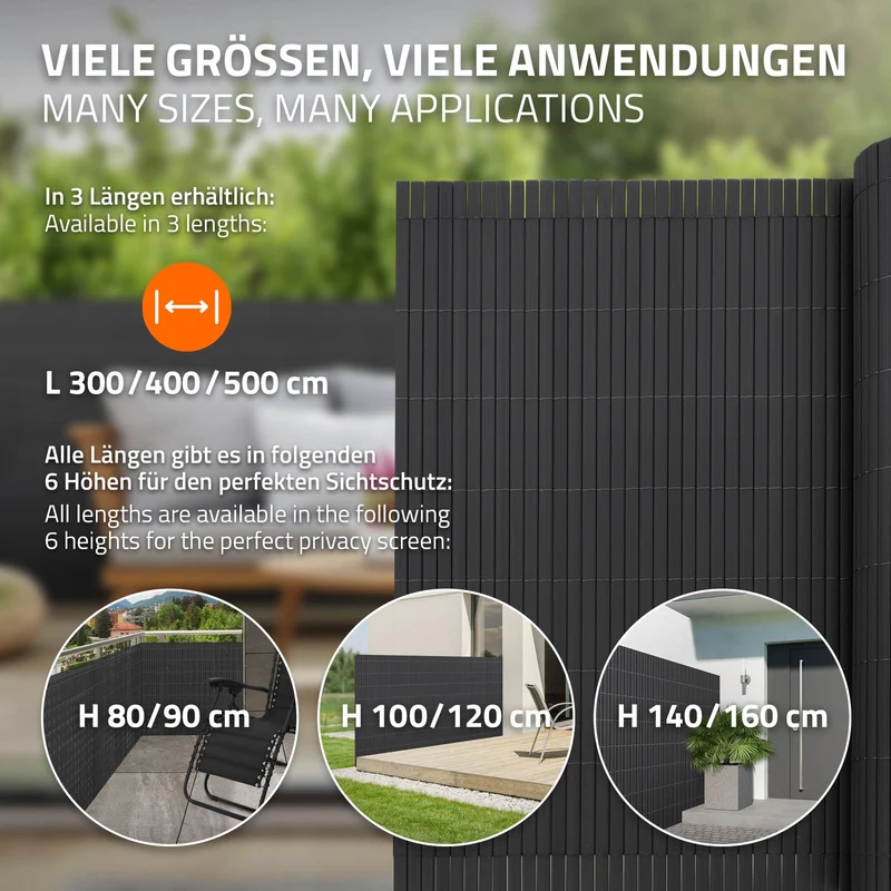 Sichtschutzmatte 90x400 cm Sichtschutzzaun Windschutz Balkonschutz PVC Anthrazit UV-beständig