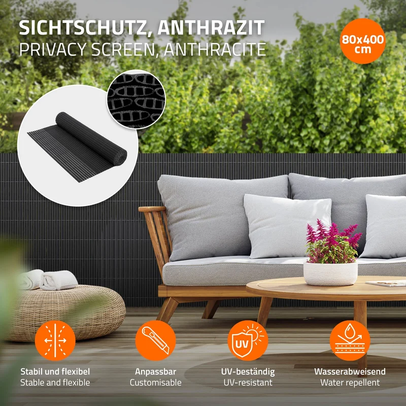 Sichtschutzmatte 80x400 cm Sichtschutzzaun Windschutz Balkonschutz PVC Anthrazit UV-beständig