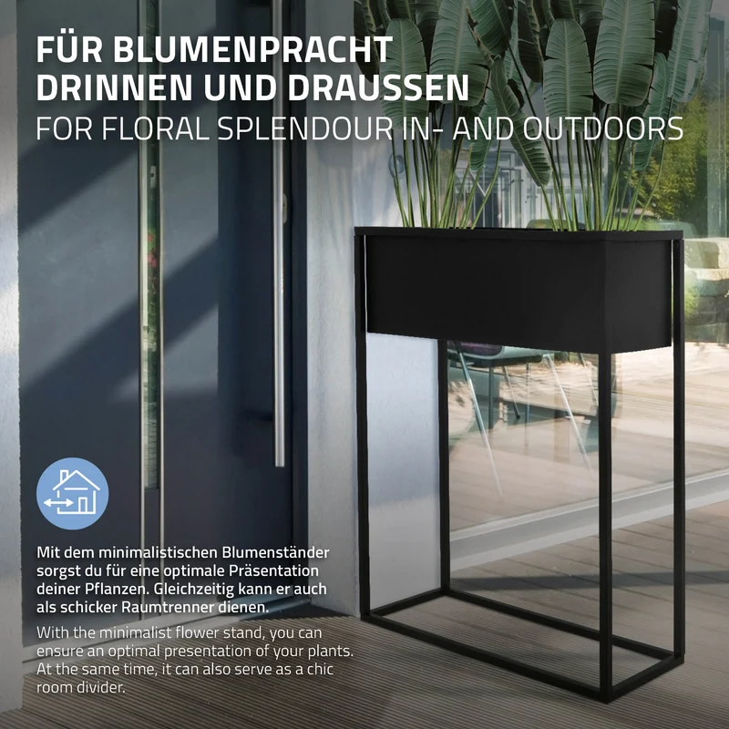 Blumenständer 60x25x78 cm Schwarz aus Metall ML-Design