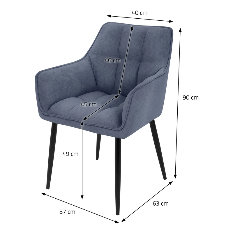 Esszimmerstuhl Blau aus Frotteestoff mit dickem gepolsterter Sitz ML-Design