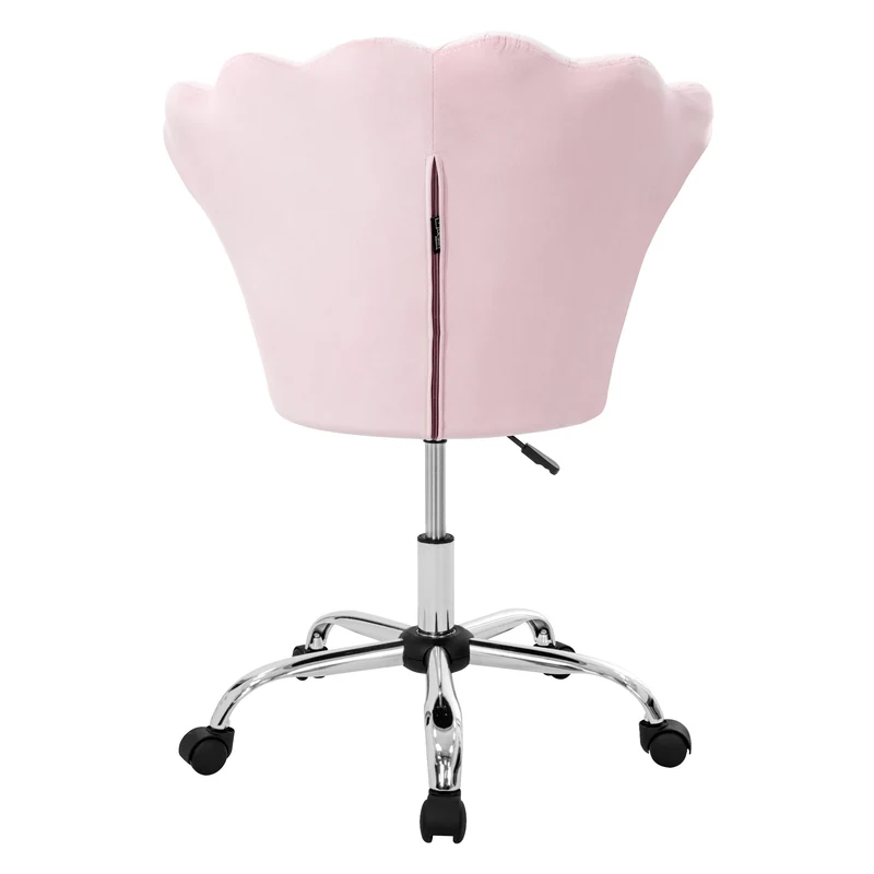 Bürostuhl mit Rollen und Rückenlehne Muscheldesign 68x68 cm Hellrosa aus Samt Schminktisch Stuhl ML-Design