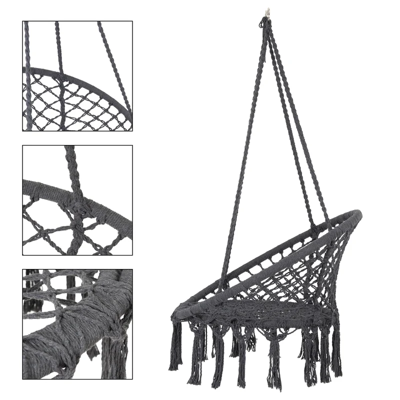 Hängesessel Ø 80x115 cm Grau aus Baumwolle Belastbar bis 120 kg