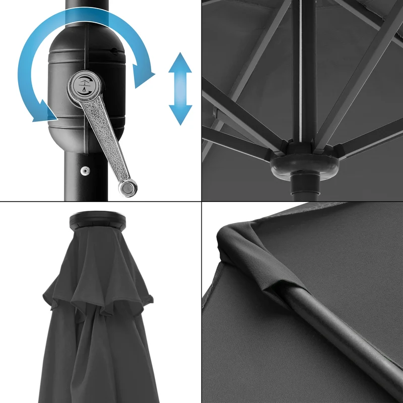 Sonnenschirm mit LED-Solar und Kurbel, anthrazit, Ø 300 cm, aus Aluminium und Polyester