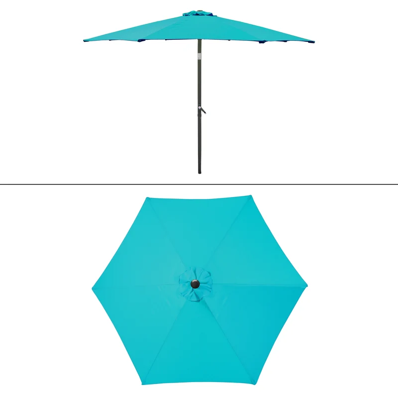 Sonnenschirm mit Kurbel, türkis, Ø 300 cm, aus Aluminium und Polyester