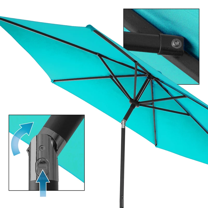 Sonnenschirm mit Kurbel, türkis, Ø 300 cm, aus Aluminium und Polyester